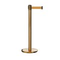 Montour Line Retractable Belt Rolling Stanchion, 2.5ft Sat.Brass Post  9ft. Brown ME630-SB-BN-90